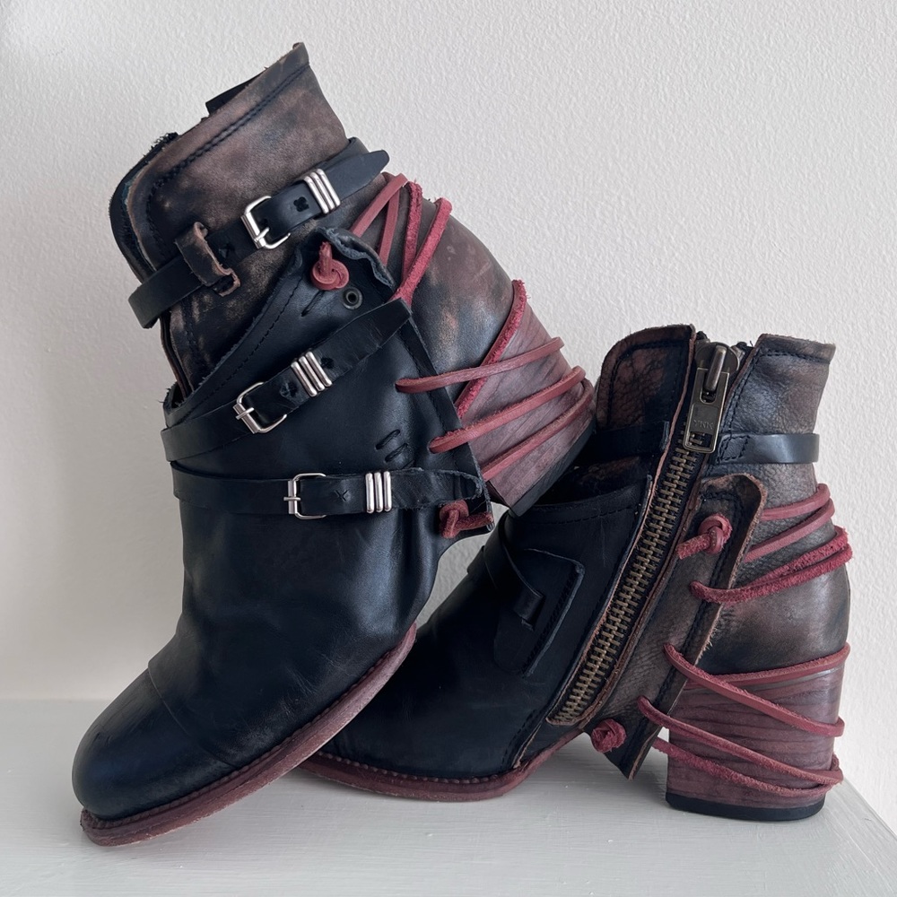 Freebird “Crue” Black/Multicolored, Handcrafted Leather Boots,